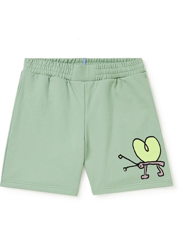 Photo: MCQ - Grow Up Logo-Appliquéd Printed Cotton-Jersey Drawstring Shorts - Green