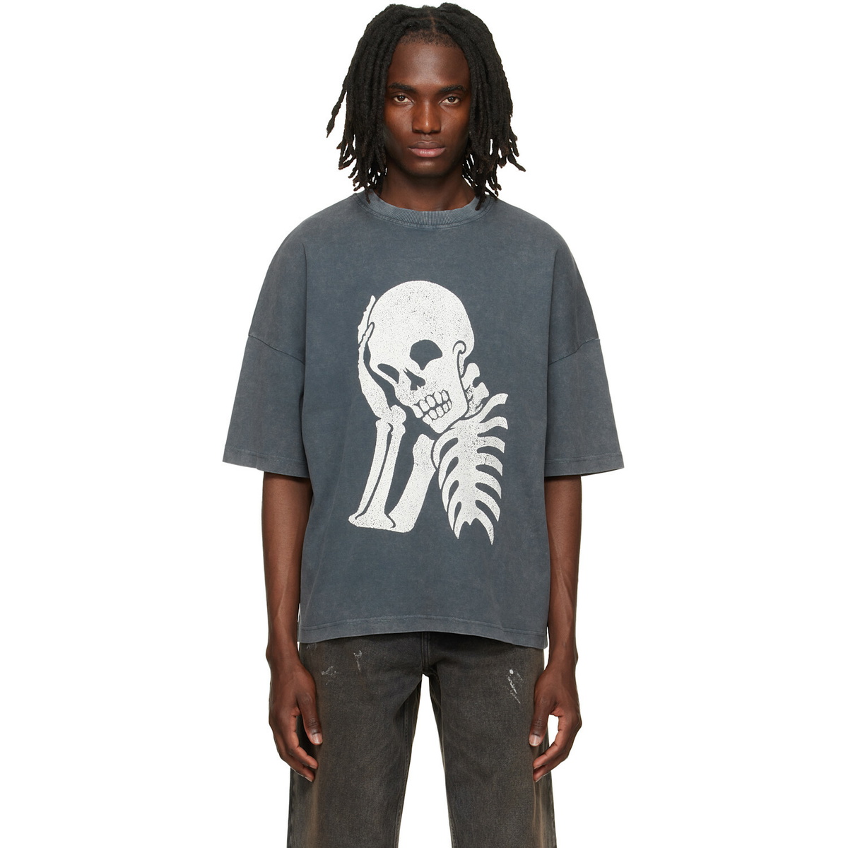 Palm Angels Gray Skull Loose T-shirt