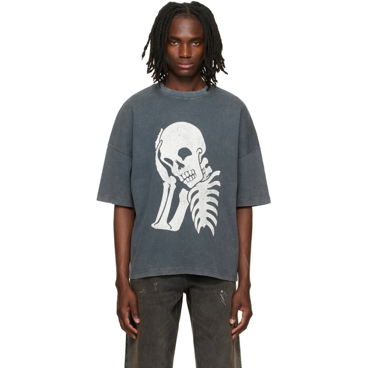 Photo: Palm Angels Gray Skull Loose T-shirt