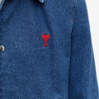 AMI Men's Heart Denim Coaches Jacket in Blue