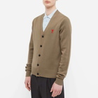 AMI Men's Small A Heart Cardigan in Taupe