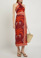 Johanna Ortiz Buen Viento Halterneck Linen Midi Dress Red