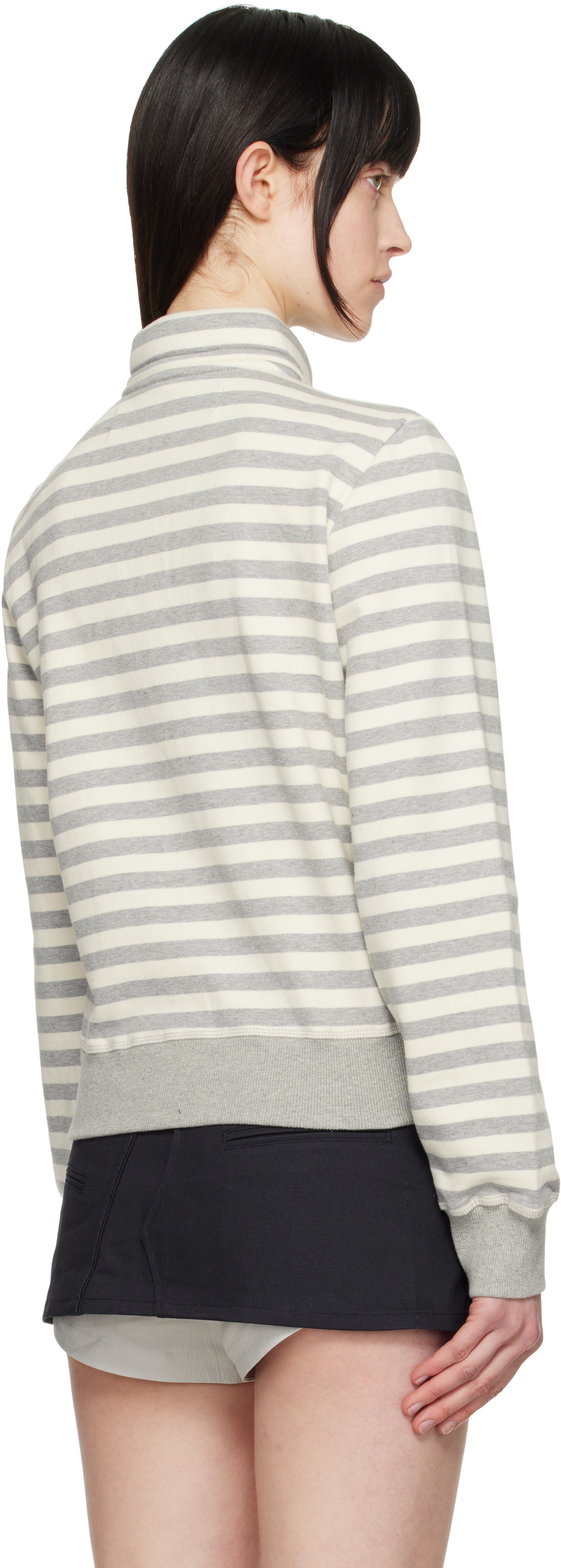 OPEN YY Gray & Beige Appliqué Zipup Sweatshirt