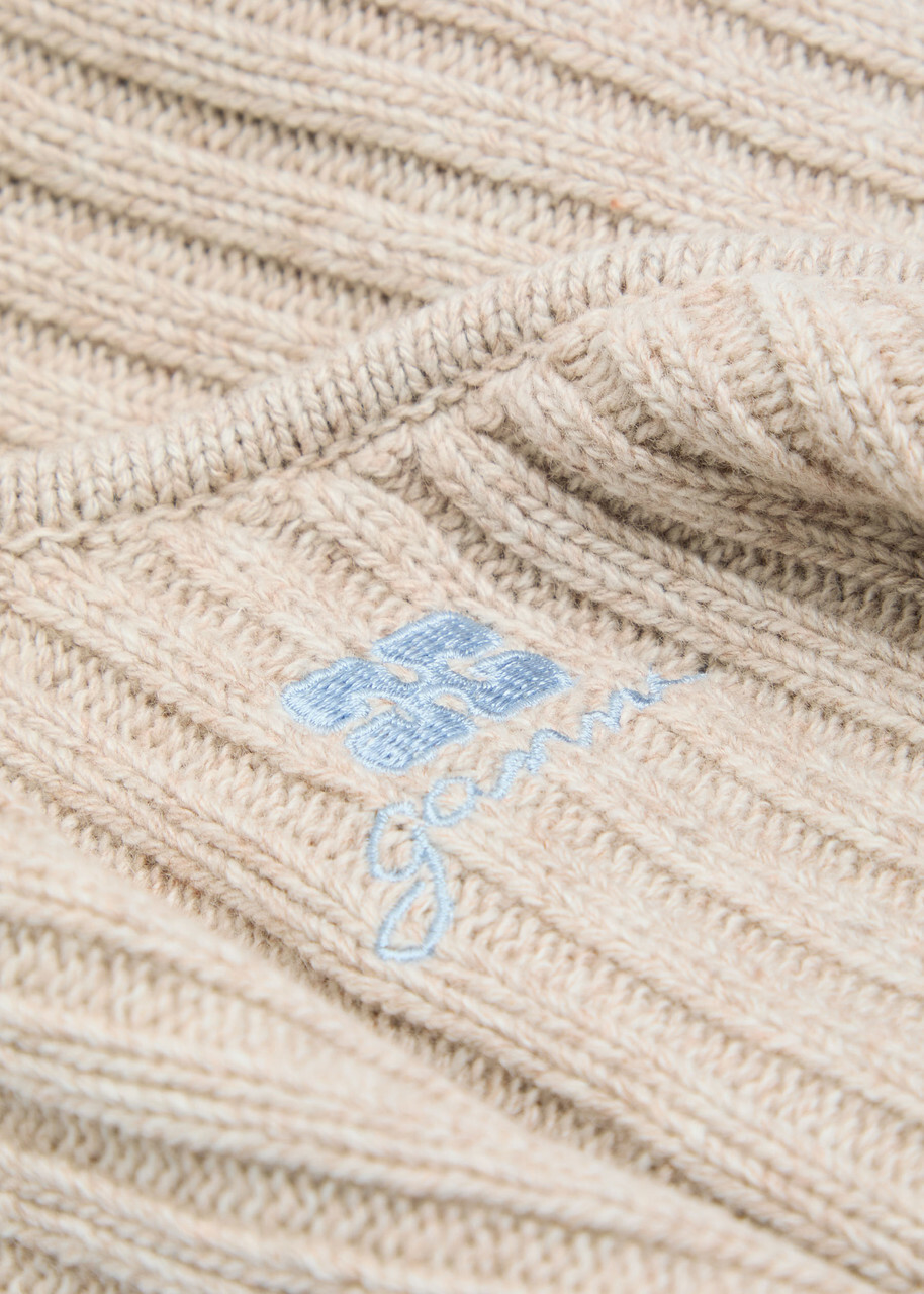 Ganni Core Future Logo-embroidered Wool-blend Balaclava - Sand - One Size