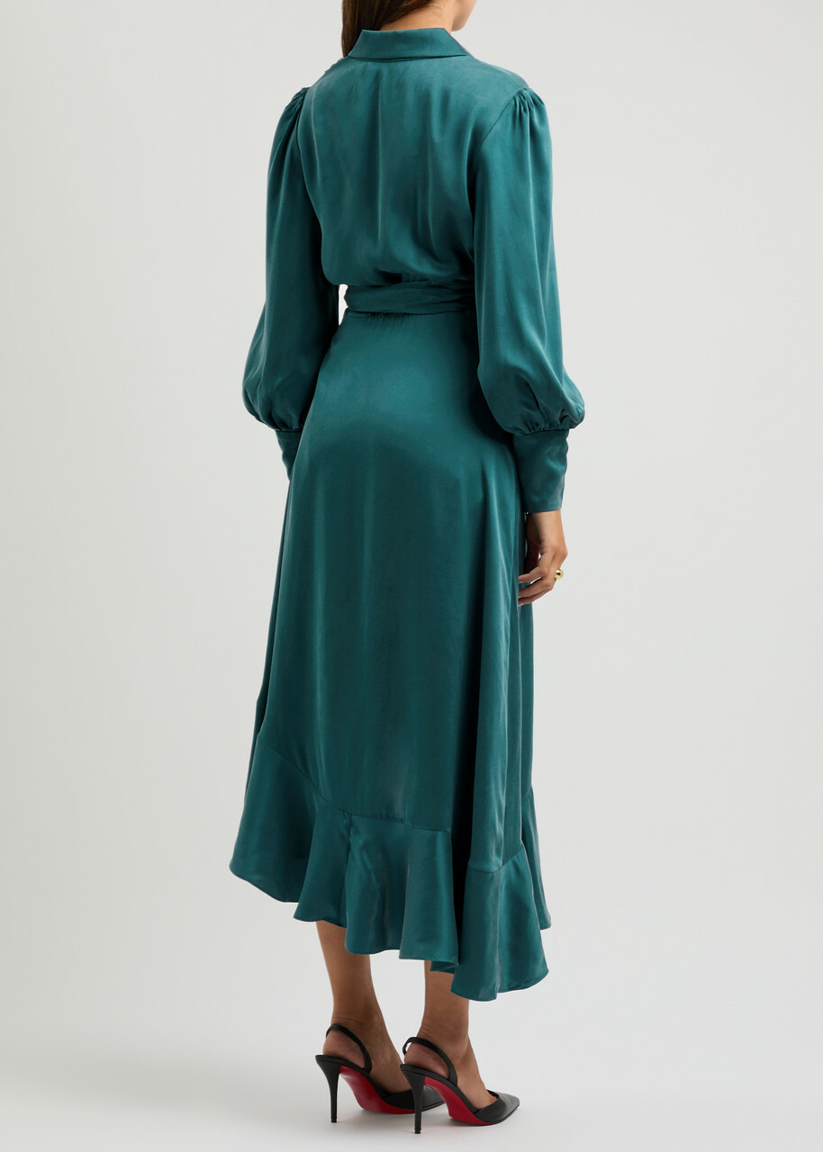 Zimmermann Silk-satin Midi Wrap Dress Teal Zimmermann