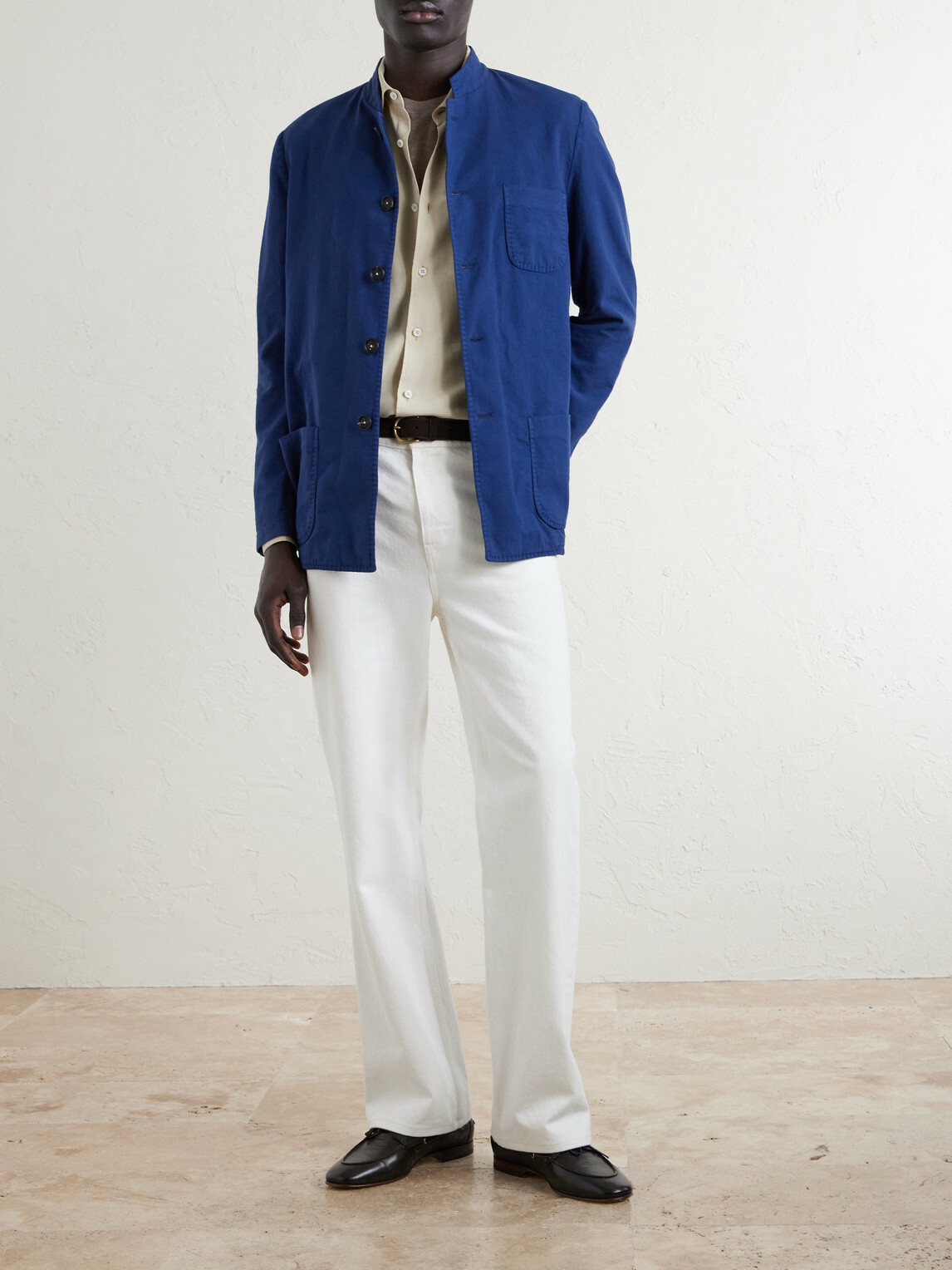 Massimo Alba - Bali Unstructured Nehru-Collar Cotton-Gauze Jacket - Blue