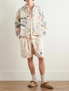Story mfg. - Bridge Wide-Leg Embroidered Organic Cotton-Canvas Drawstring Shorts - Neutrals