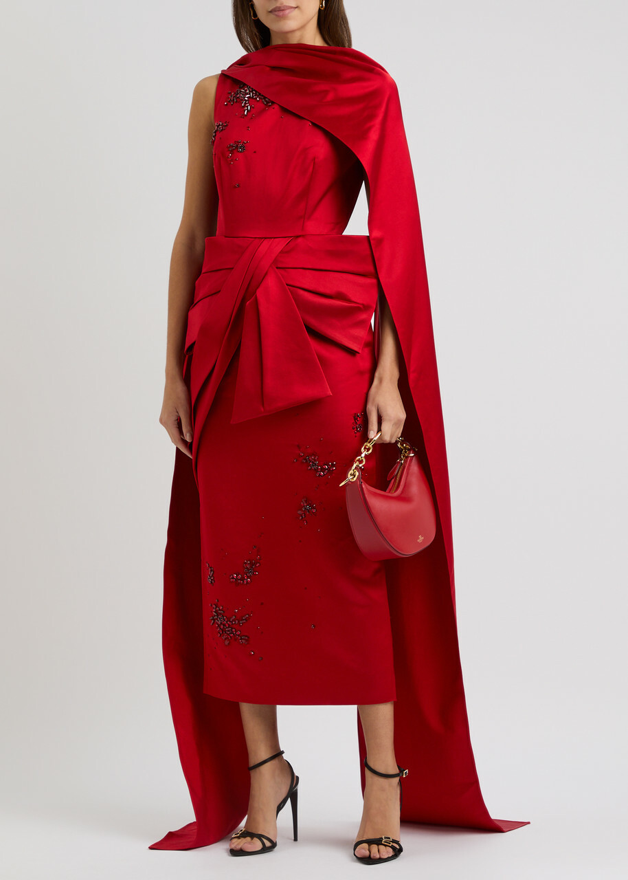 Erdem Draped Bow-embellished Satin Dress Red Erdem