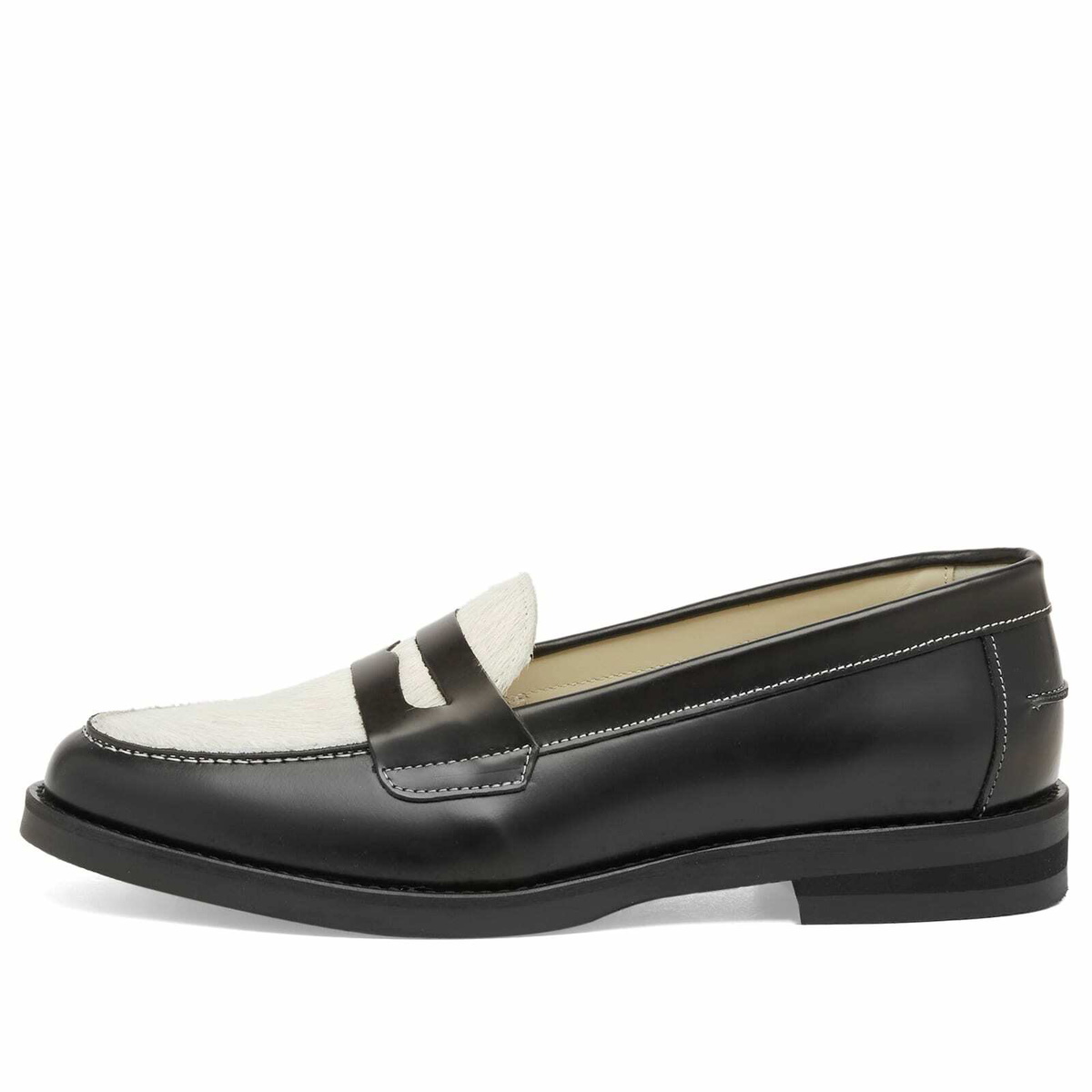 Duke + Dexter Women's Wilde Black & White Pony Penny Loafer in Multi