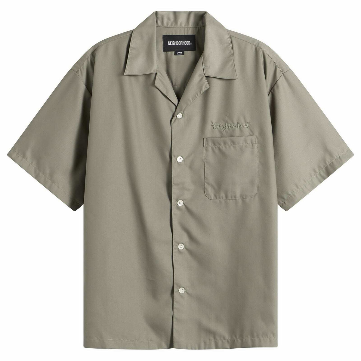 Neighborhood Men's Solid Color Hawaiian Logo Shirt in Sage Green