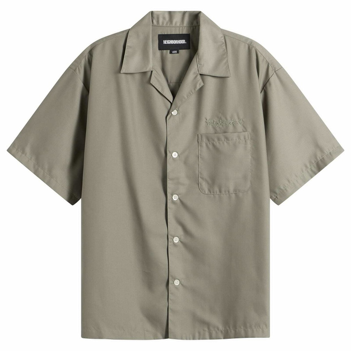 Photo: Neighborhood Men's Solid Color Hawaiian Logo Shirt in Sage Green