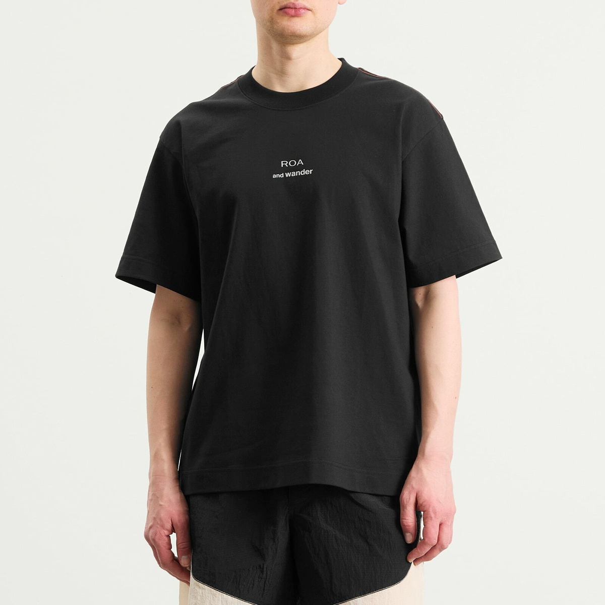 and wander Men's x ROA Logo Printed T-Shirt in Black
