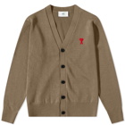 AMI Men's Small A Heart Cardigan in Taupe