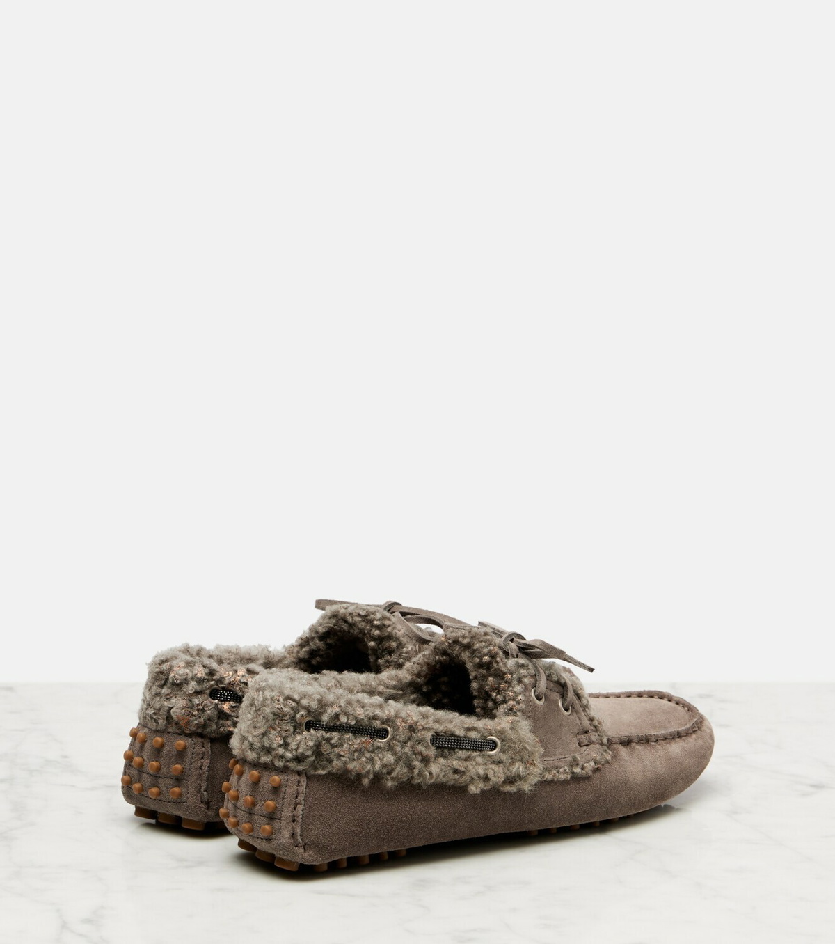 Brunello Cucinelli Monili shearling-trimmed suede moccasins