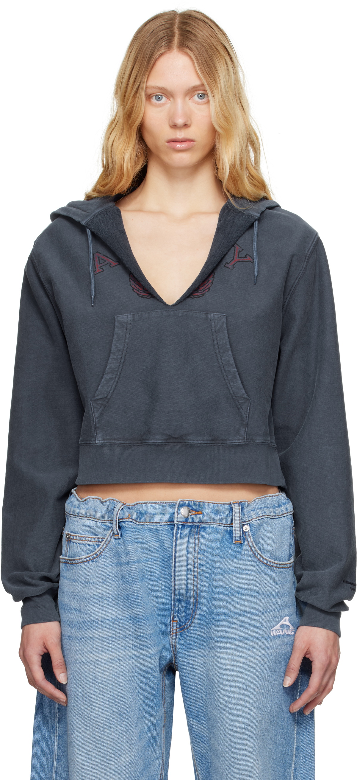 alexanderwang.t Navy Distressed Cotton Hoodie