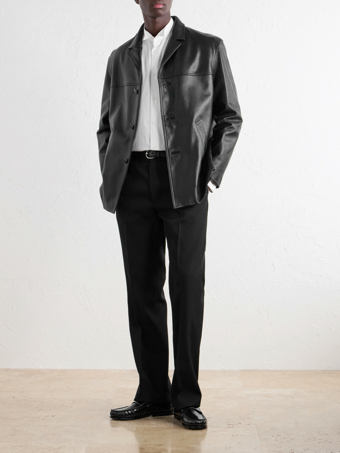 TOTEME - Panelled Full-Grain Leather Jacket - Black