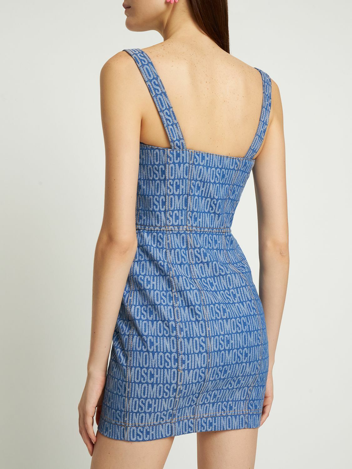 MOSCHINO Denim Jacquard Logo Bustier Mini Dress Moschino