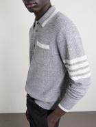 Thom Browne - Striped Linen and Cotton-Blend Polo Sweater - Gray