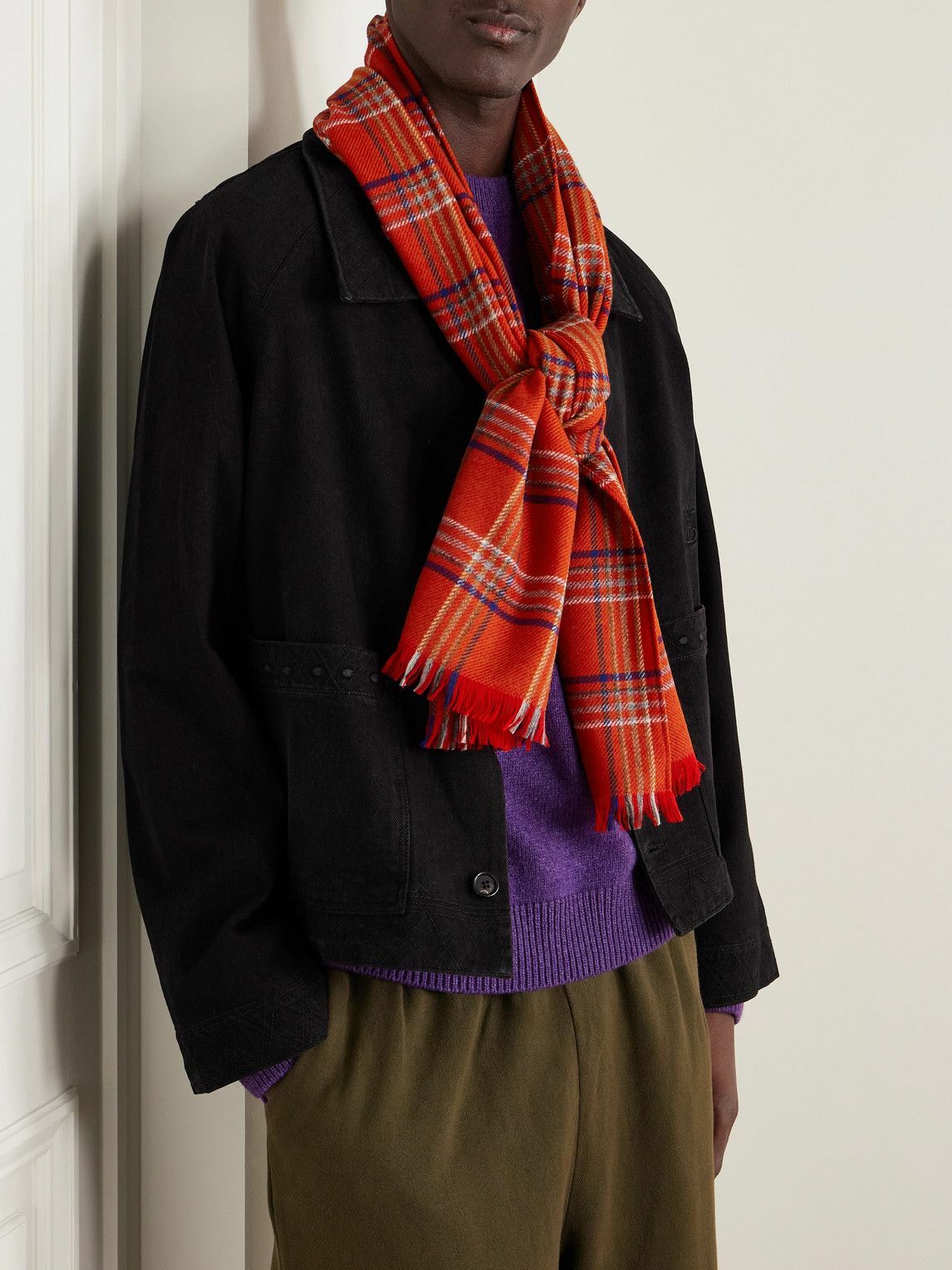 BODE - Gable Checked Fringed Wool Scarf