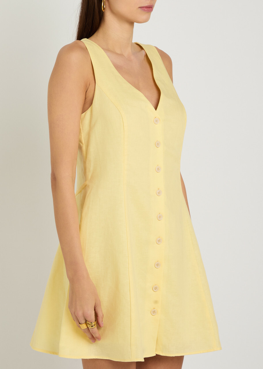 Paige Raye Linen and Cotton-blend Mini Dress Yellow