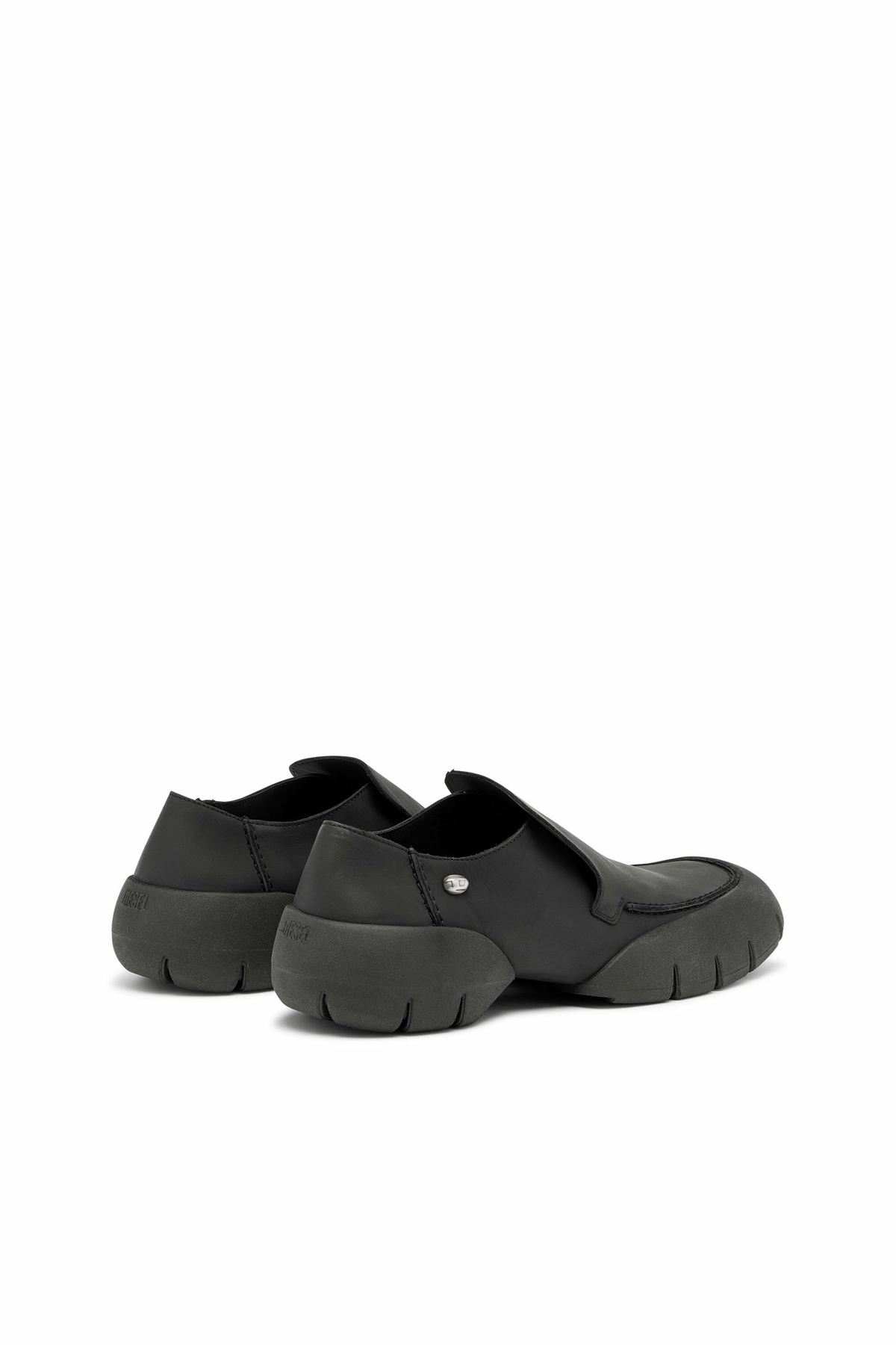 Diesel D-Mathieu-Brushed leather loafer with rubber sole - Moccasins and Mules Mens in Black