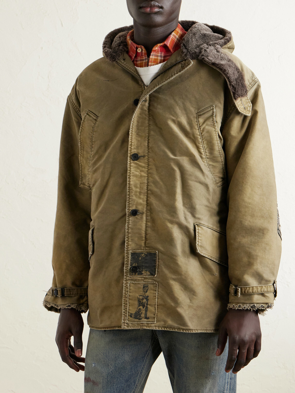 Enfants Riches Déprimés - Vienna Appliquéd Shearling-Trimmed Padded Cotton-Sateen Hooded Parka - Green