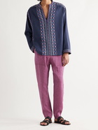 ISABEL MARANT - Necim Tapered Linen-Chambray Drawstring Trousers - Purple