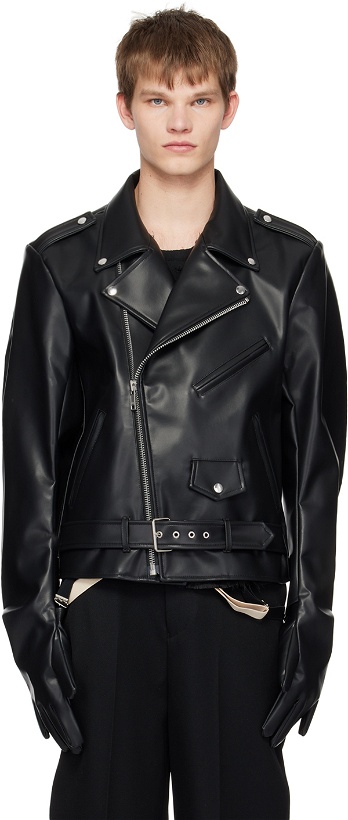 Photo: Doublet Black Glove Sleeve Rider's Leather Jacket