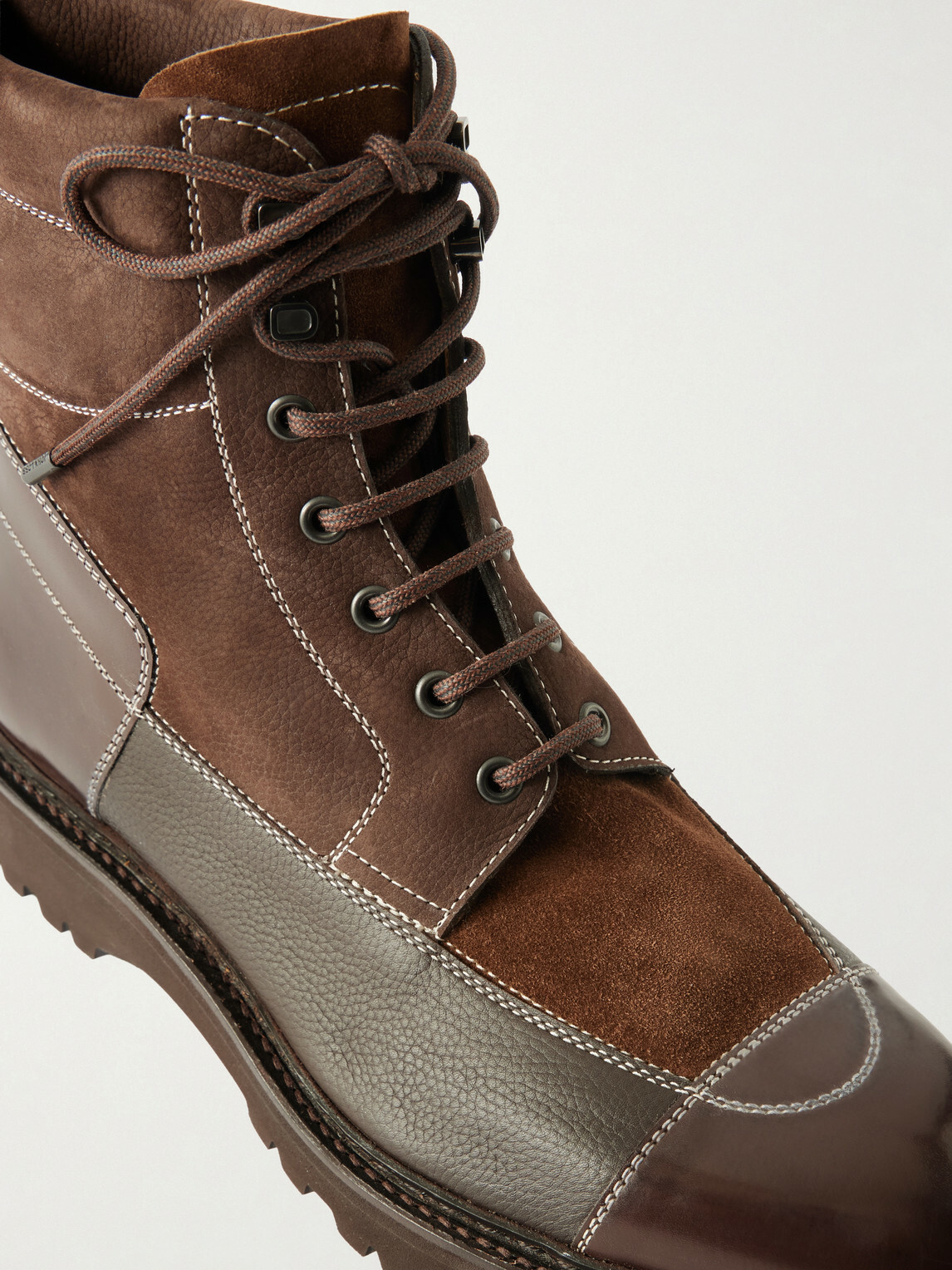 John Lobb - Peak Patchwork Leather, Suede and Nubuck Lace-Up Boots - Brown