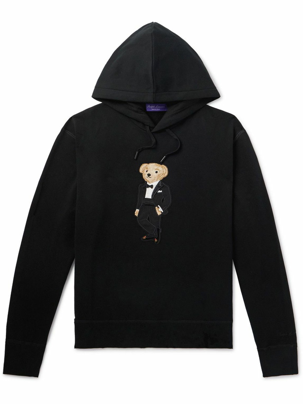 Photo: Ralph Lauren Purple label - Appliquéd Embroidered Cotton-Blend Fleece Hoodie - Black
