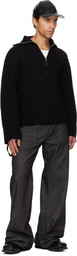 Courrèges Black Ribbed Wool Trucker Sweater