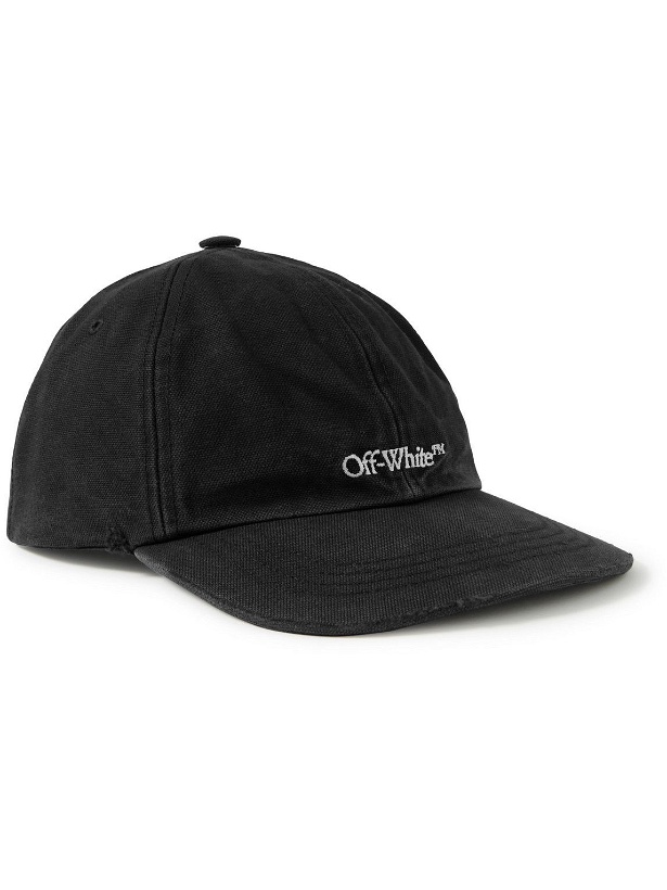Photo: Off-White - Distressed Logo-Embroidered Cotton-Canvas Baseball Cap