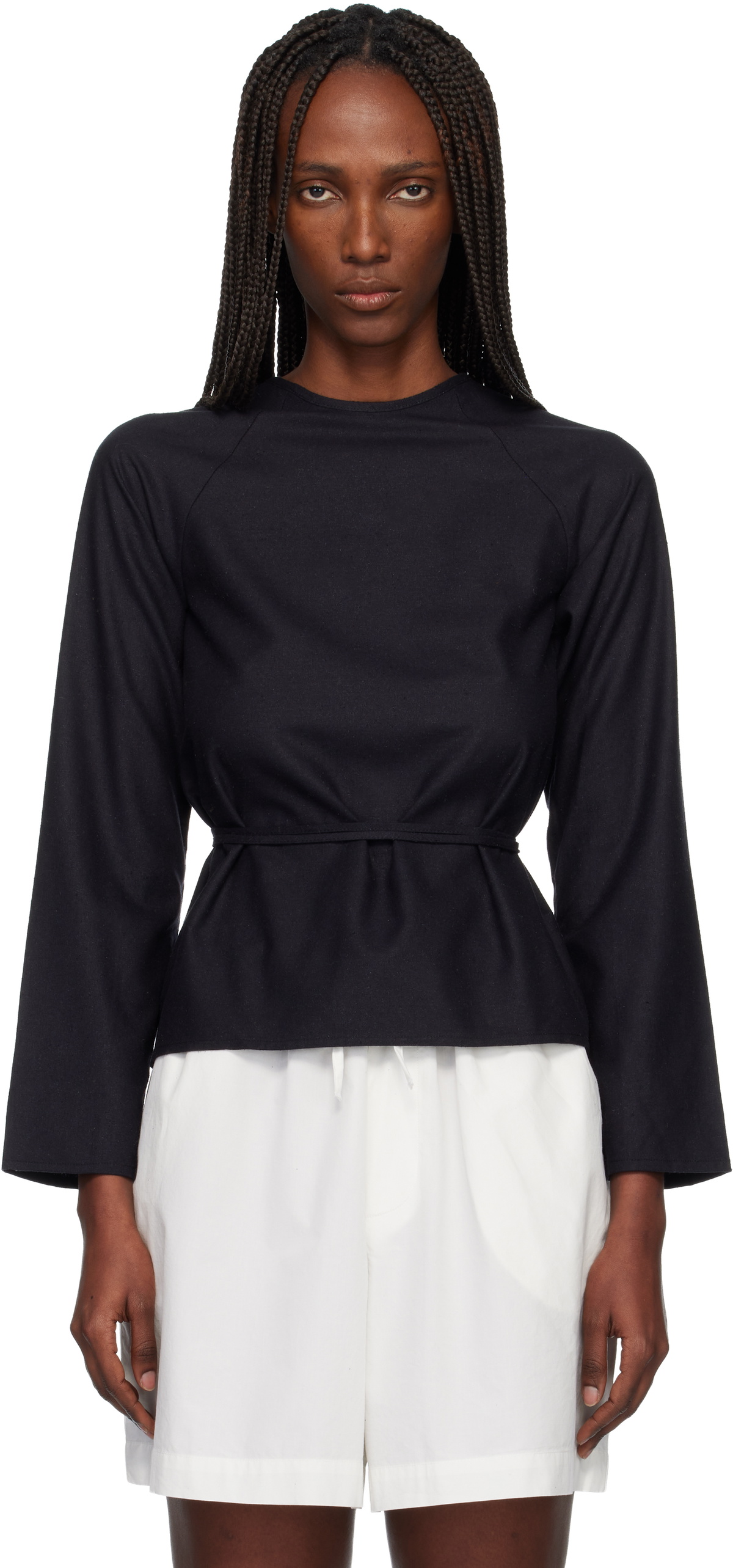 Baserange Black Long Sleeve Apron Blouse