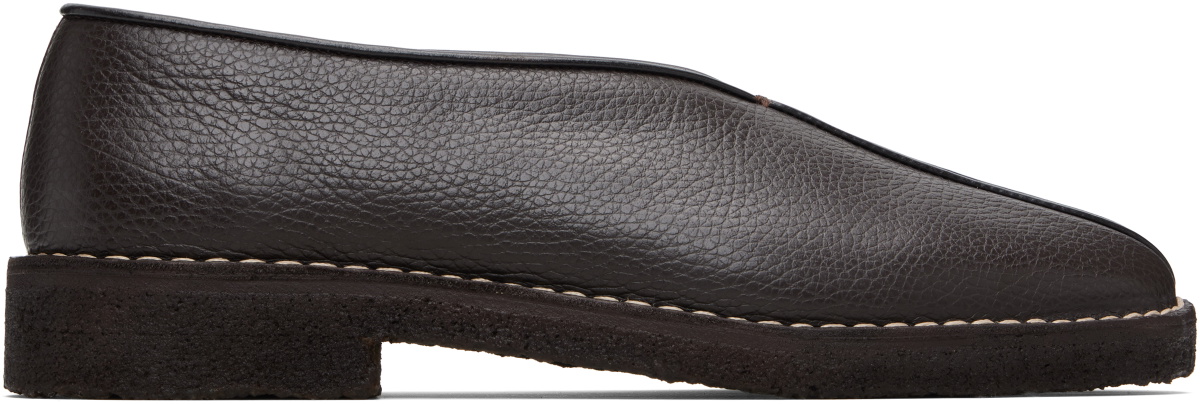 LEMAIRE Brown Piped Crepe Loafers