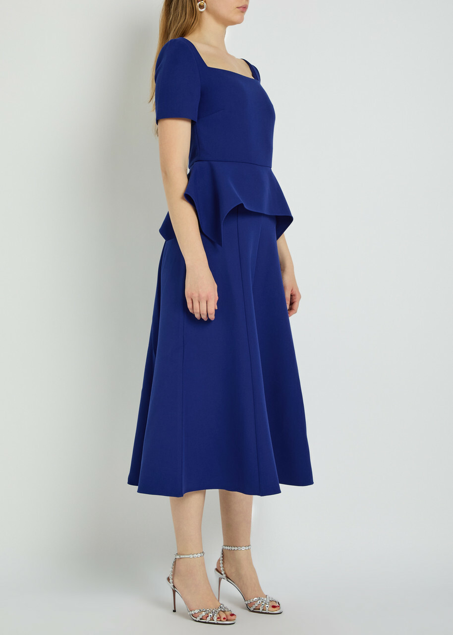 Roland Mouret Peplum-hem Crepe Midi Dress Blue