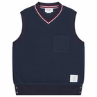 Thom Browne Men's Stripe Trim Textured V-Neck Knit Vest in Navy