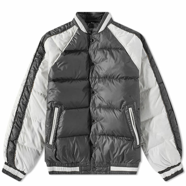 Photo: Eastlogue Men's Sukajan Varsity Down Jacket in Black/Ecru