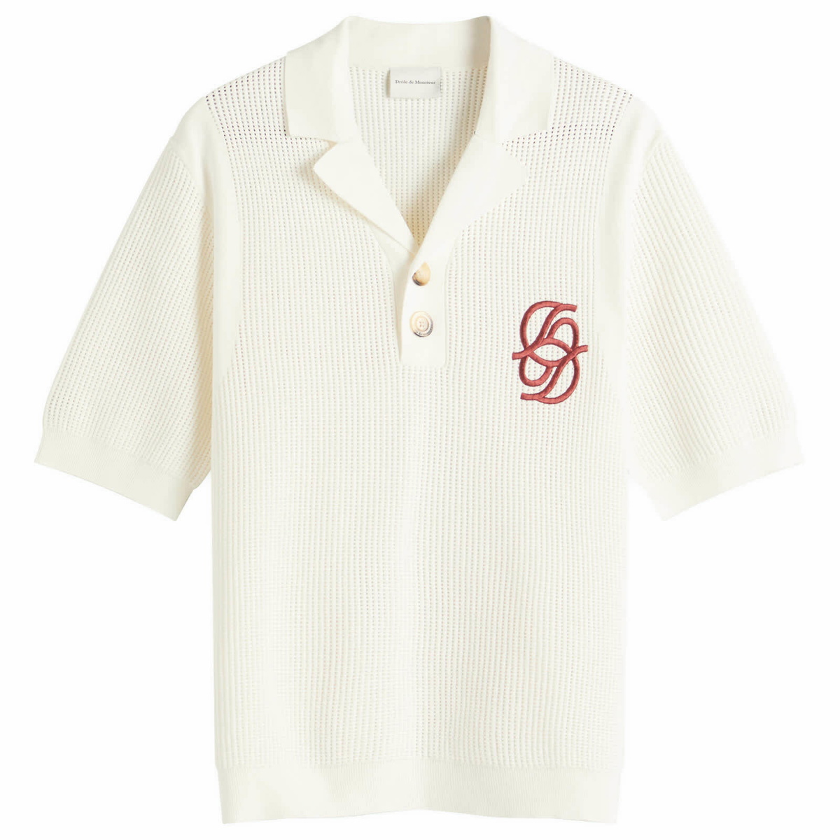 Drôle de Monsieur Men's Monogram Knit Polo in Cream