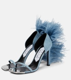 Area x Sergio Rossi Amazona feather-trimmed denim sandals