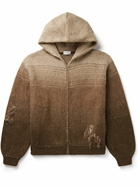 John Elliott - Distressed Intarsia-Knit Hooded Zip-Up Cardigan - Brown