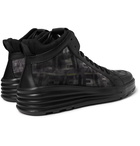 Fendi - Leather and Camouflage-Print Mesh High-Top Sneakers - Black