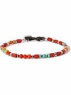 Peyote Bird - Coral Fire Silver and Leather Multi-Stone Beaded Bracelet