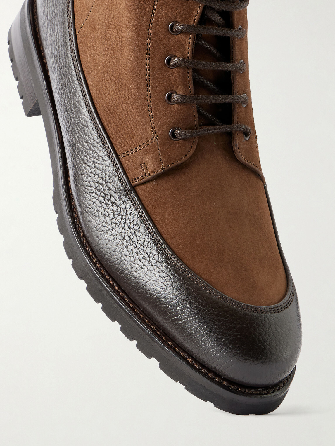 MORJAS - Country Leather-Trimmed Nubuck Lace-Up Boots - Brown