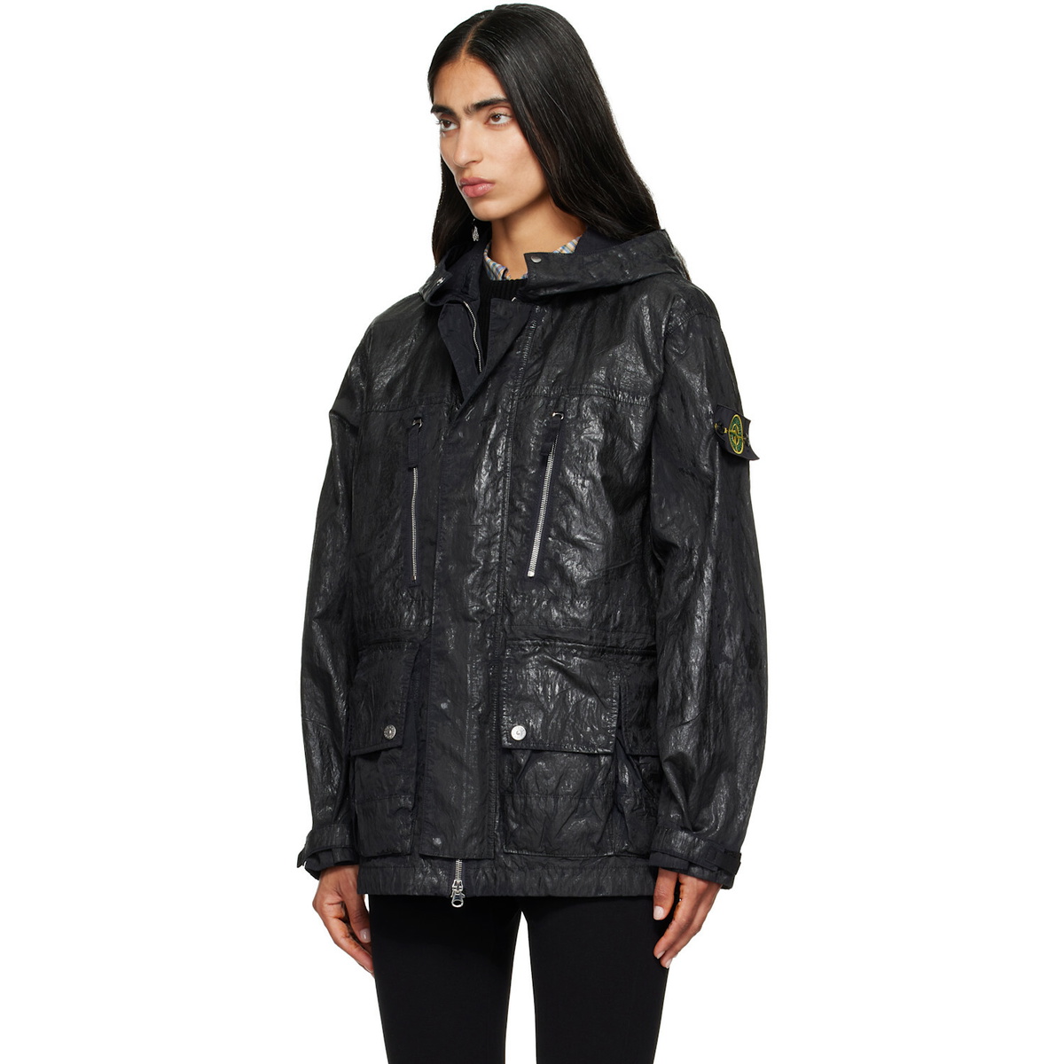 Stone Island Black Q100027 Slick Nylon Tela-TC Jacket