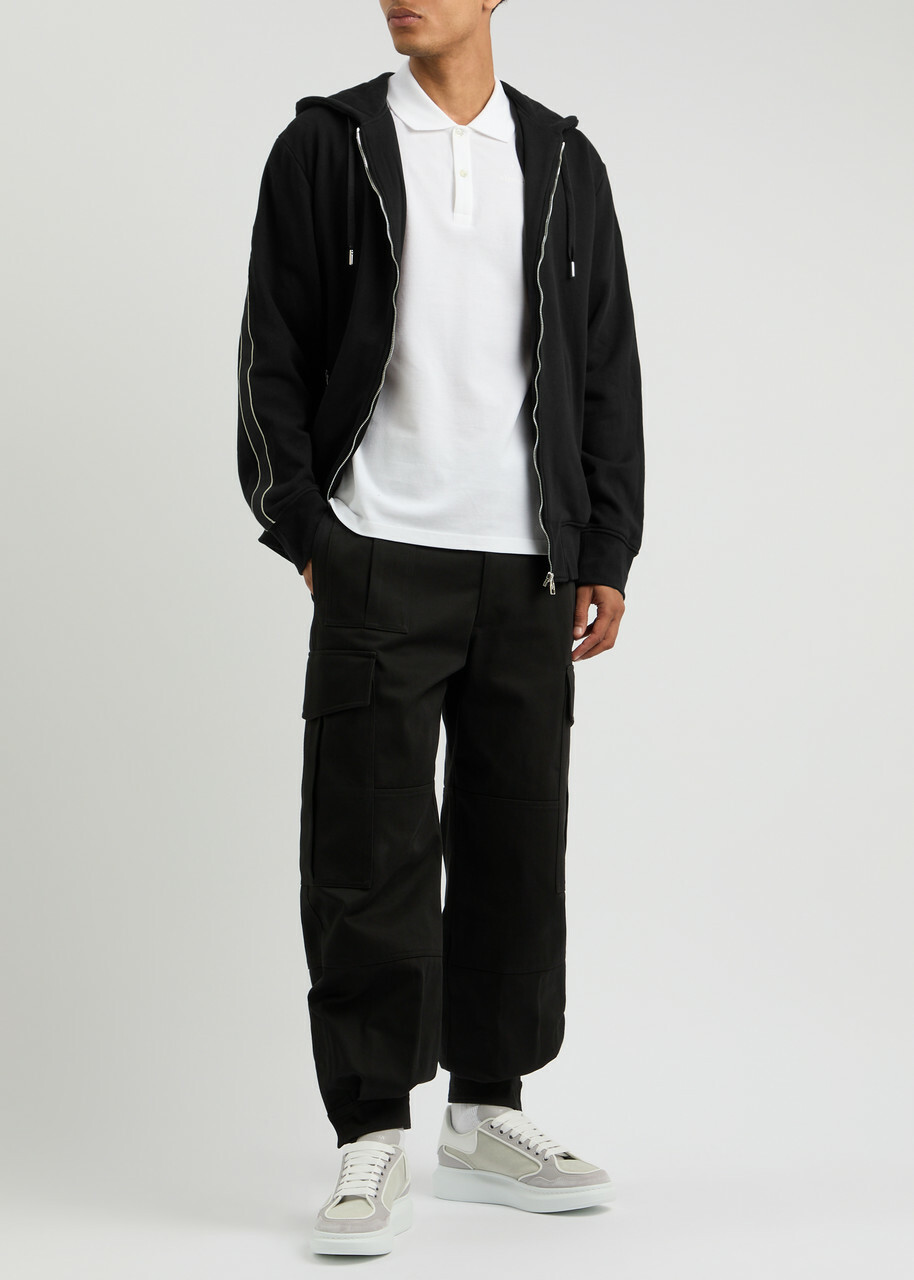 Alexander Mcqueen Taping Logo Hooded Cotton Sweatshirt Black