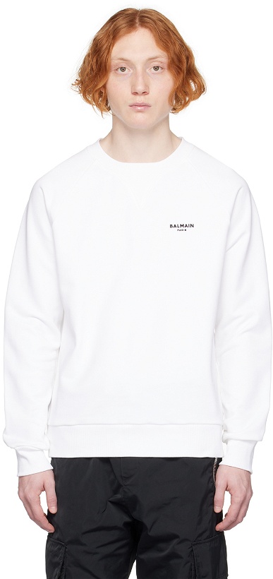Photo: Balmain White Flocked Sweatshirt
