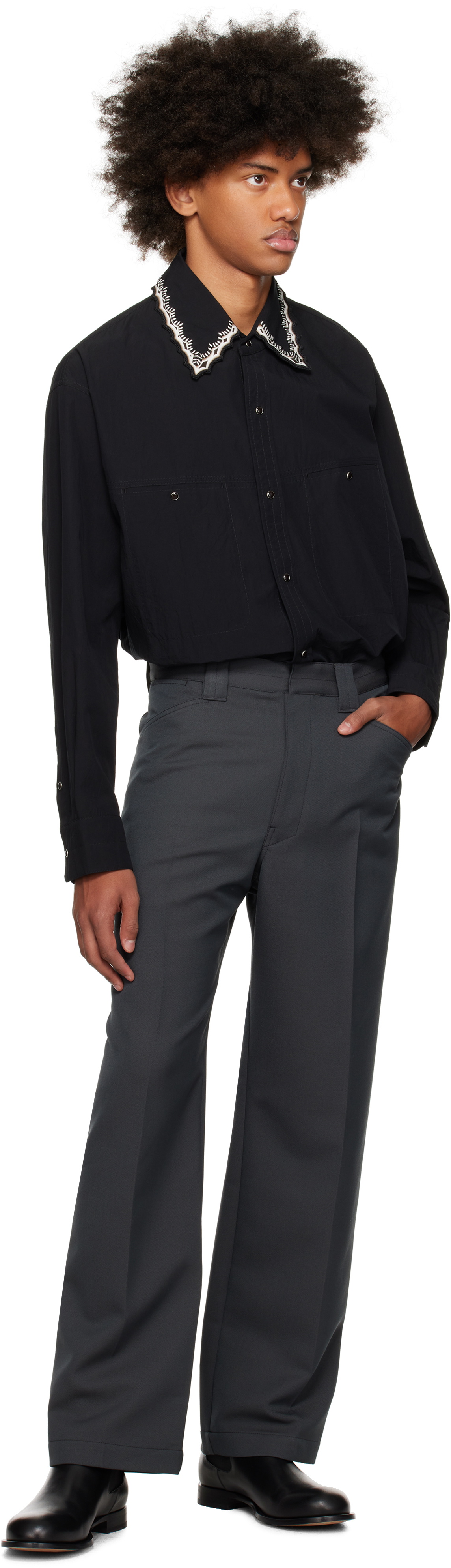 LEMAIRE Black Embroidered Collar Shirt Lemaire