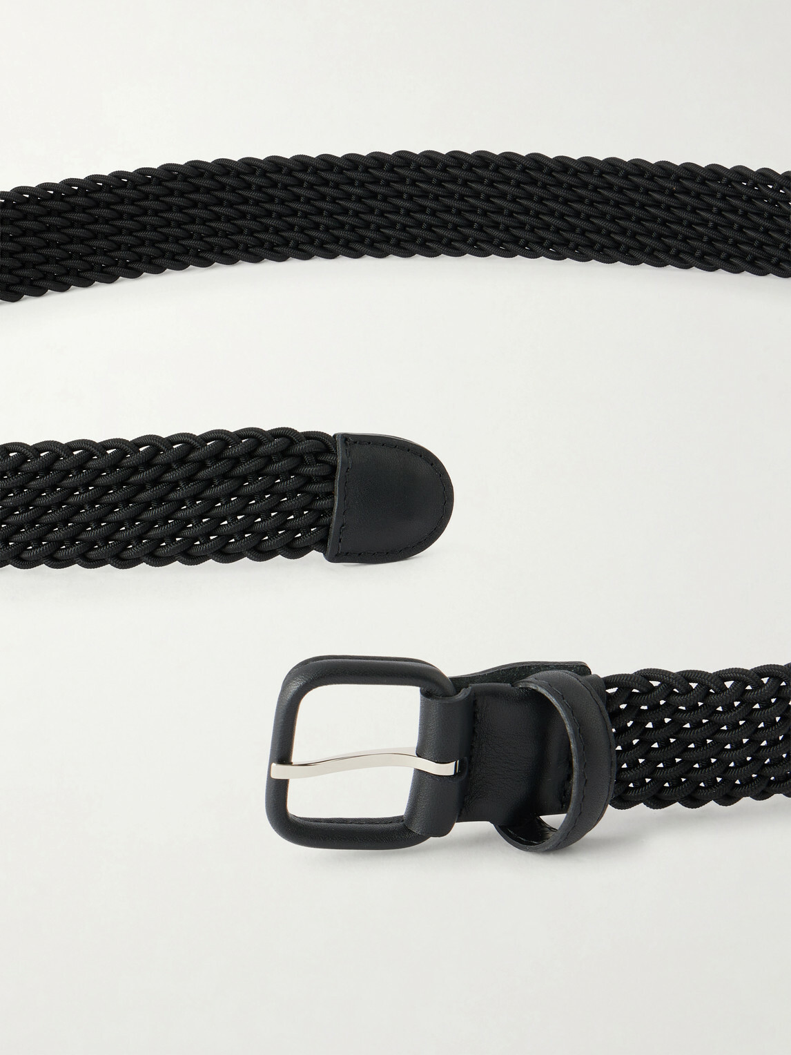 Charvet - Leather-Trimmed Woven Belt - Black
