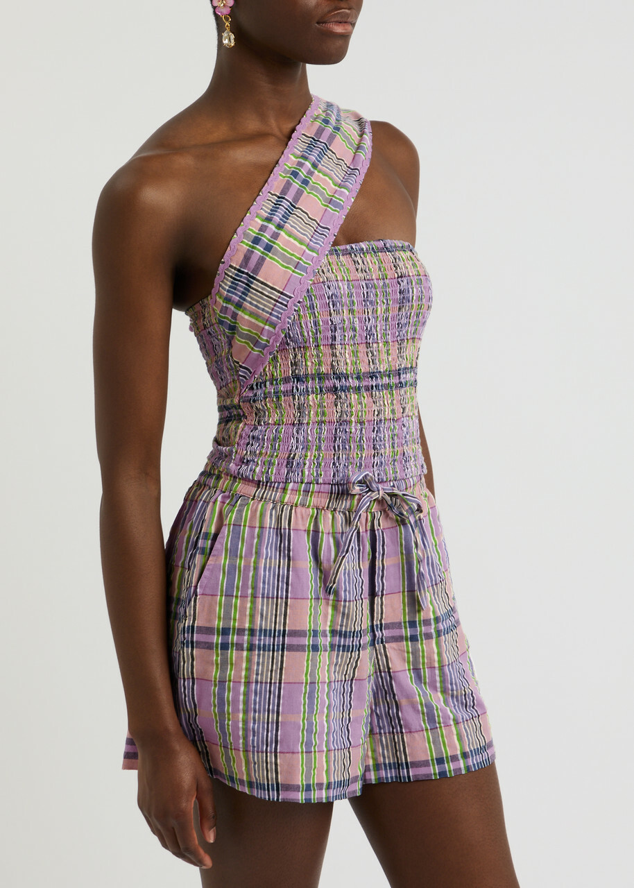 Damson Madder Pia Checked Cropped Cotton top Lilac Damson Madder