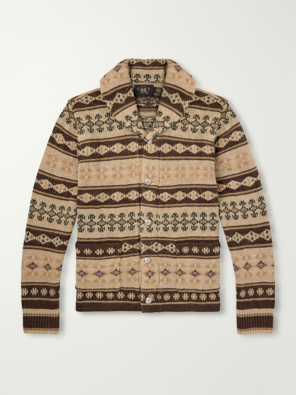 RRL - Linen, Silk and Wool-Blend Jacquard Cardigan - Brown